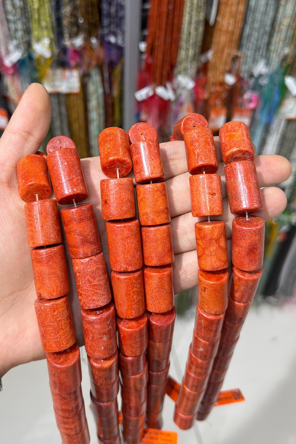 Mercan Taşı Silindir Kesim Parlak Turuncu 16x22mm Doğal Taş Dizi