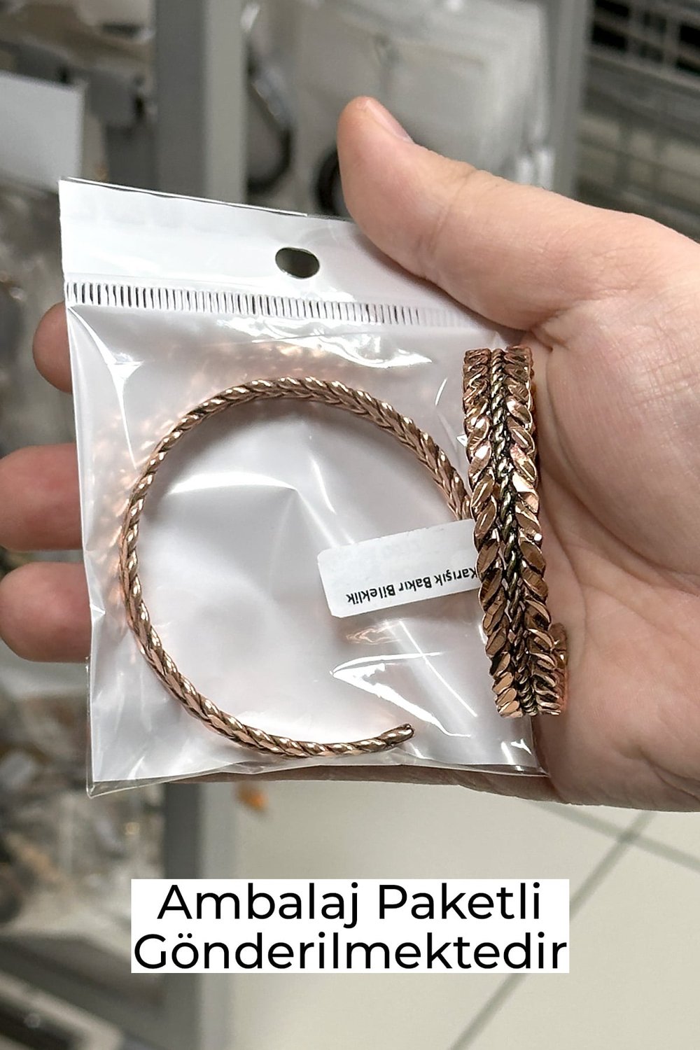 Minimal Antik Şerit Ayarlanabilir Unisex Bakır Bileklik