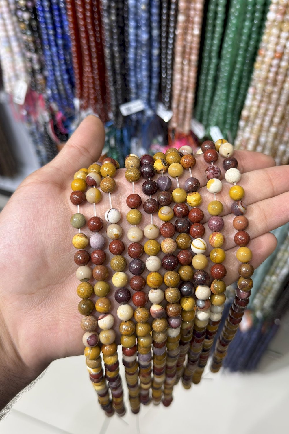 Mokait Jasper Taşı Küre Kesim Parlak 8mm Doğal Taş Dizi [AA]