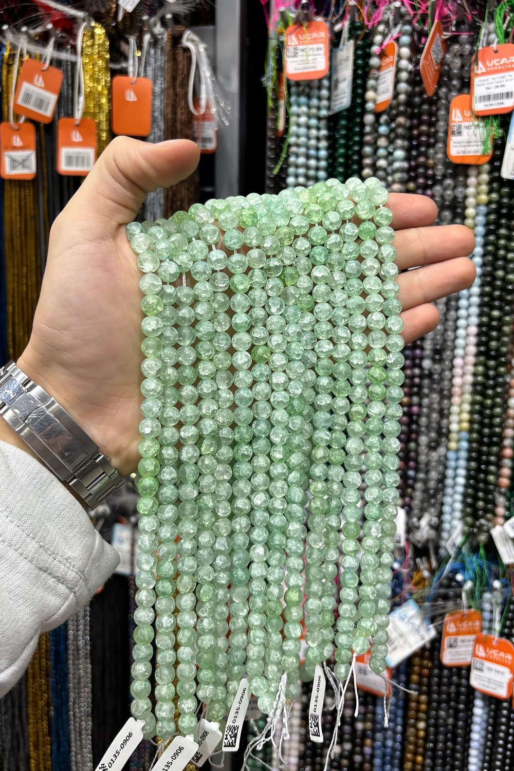 Najaf Natural Stone Matte Green Globe Cut 8mm String Of Beads
