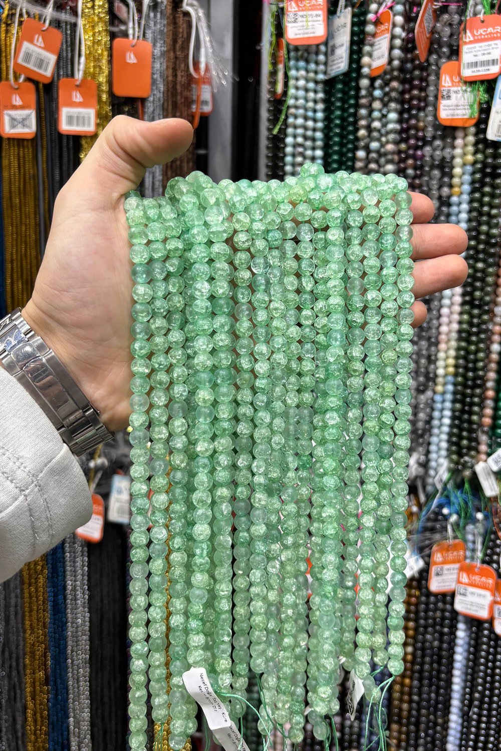Najaf Natural Stone Green Globe Cut 8mm String Of Beads