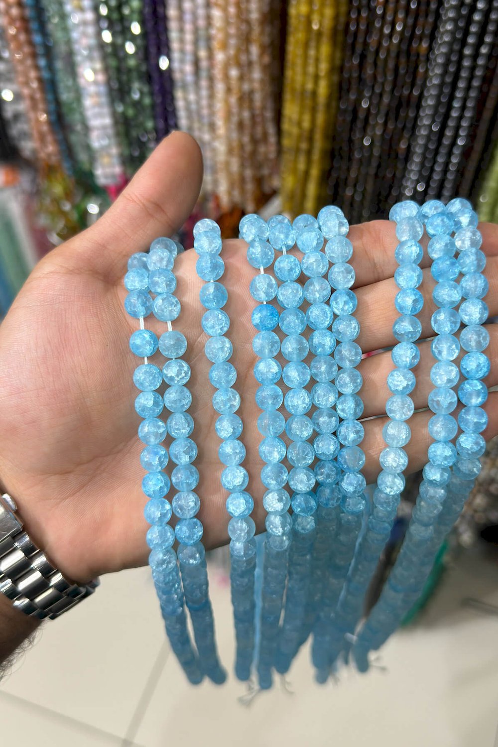 Necef Taşı Küre Kesim Mat Mavi 8mm Doğal Taş Dizi [AA]