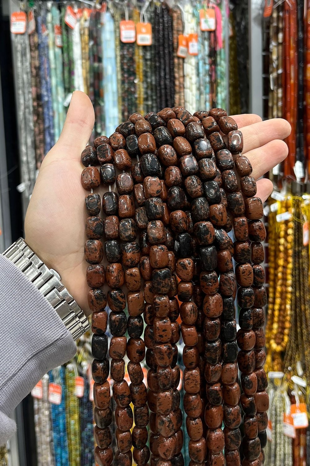 Obsidian Natural Stone Brown Rectangular Cut 10x14mm String Of Beads