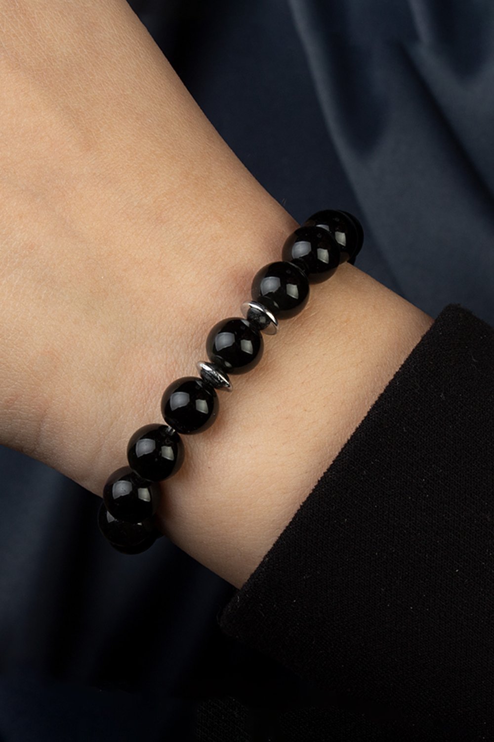 Obsidyen Doğal Taş Küre Kesim 8mm Bileklik