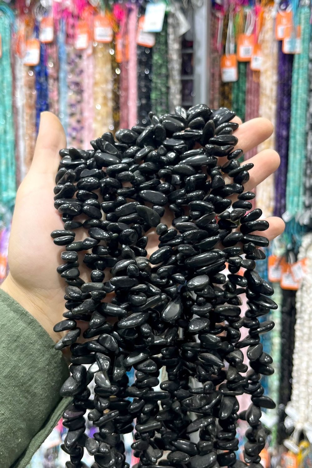 Obsidian Natural Stone Tooth Cut 18x6mm String Of Beads