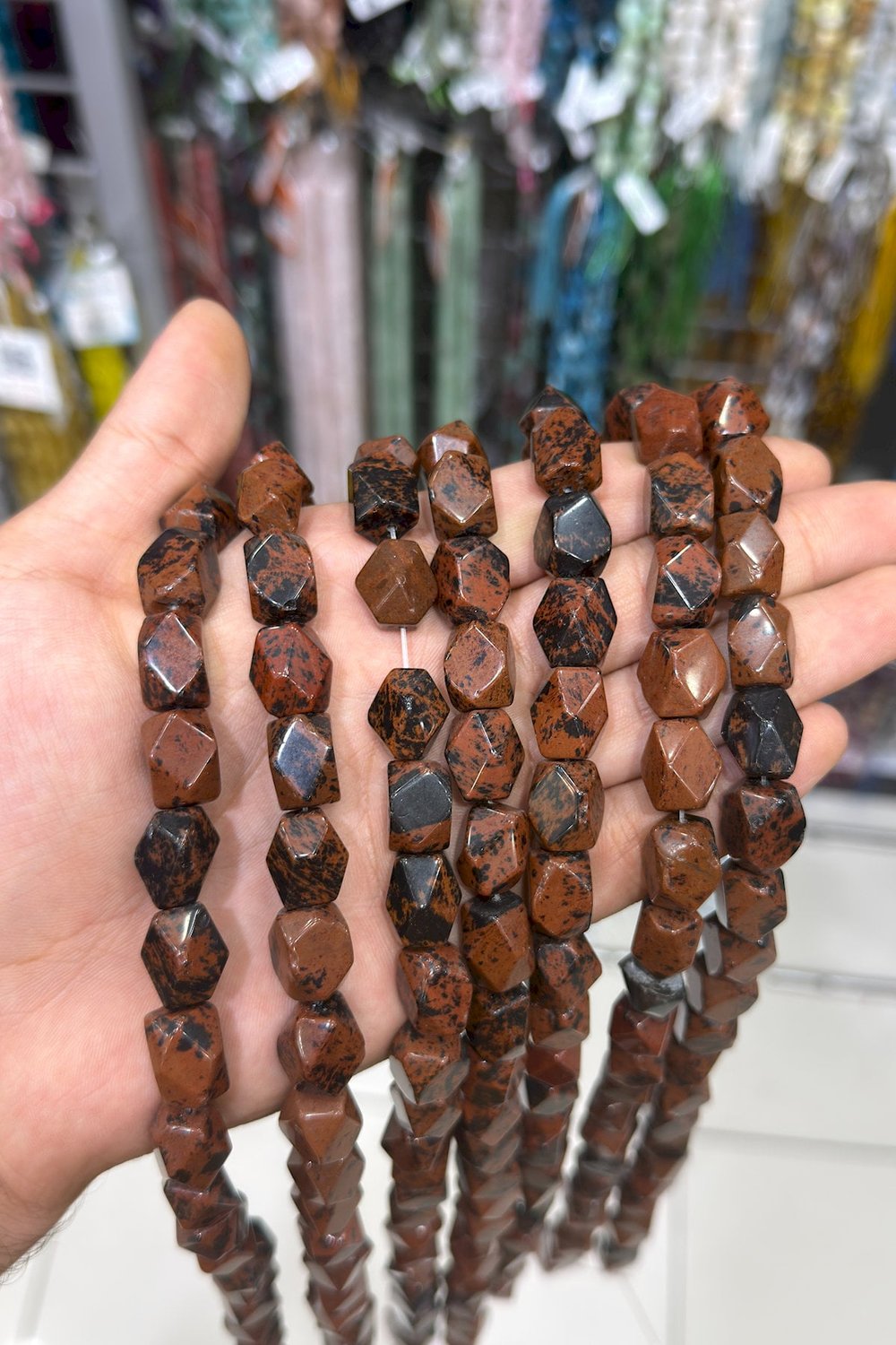 Obsidyen Taşı Dikdörtgen Hegzagonal Kesim Bordo 10x14mm Doğal Taş Dizi