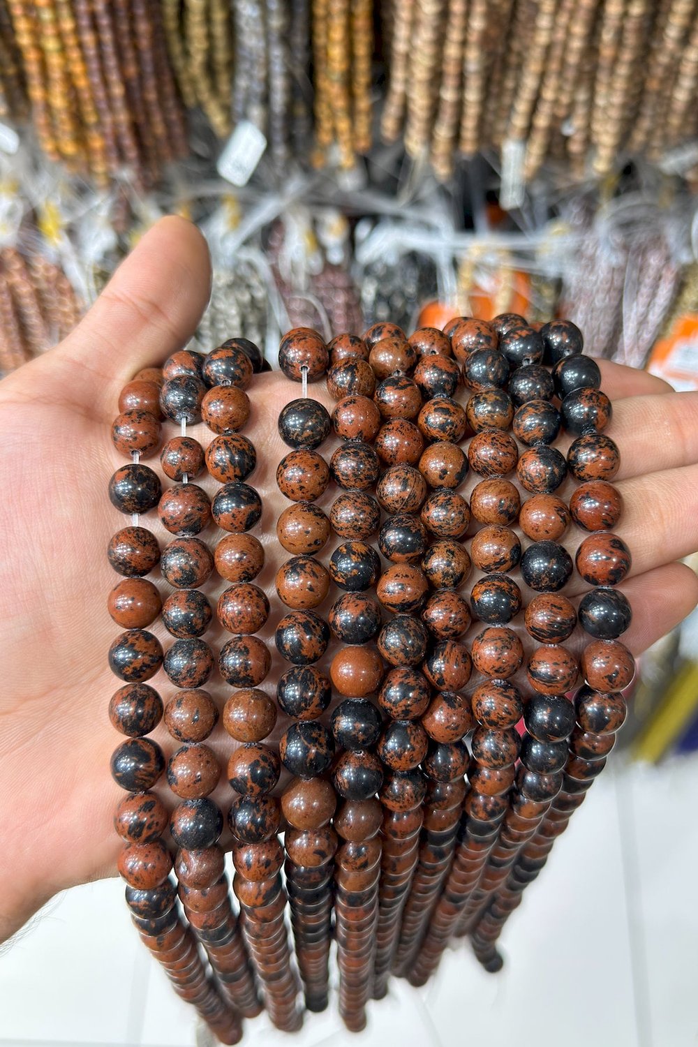 Obsidyen Taşı Küre Kesim Parlak Bordo 10mm Doğal Taş Dizi [AA]