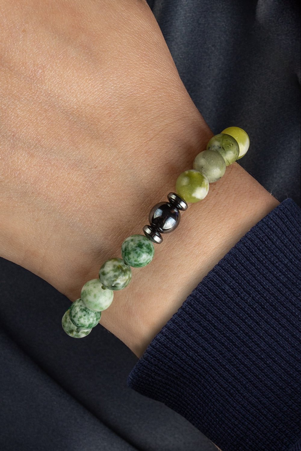 Oğlak Burç Bilekliği Yeşim-Benekli Jasper-Oniks-Sıkma Malakit Doğal Taş 8mm Bileklik