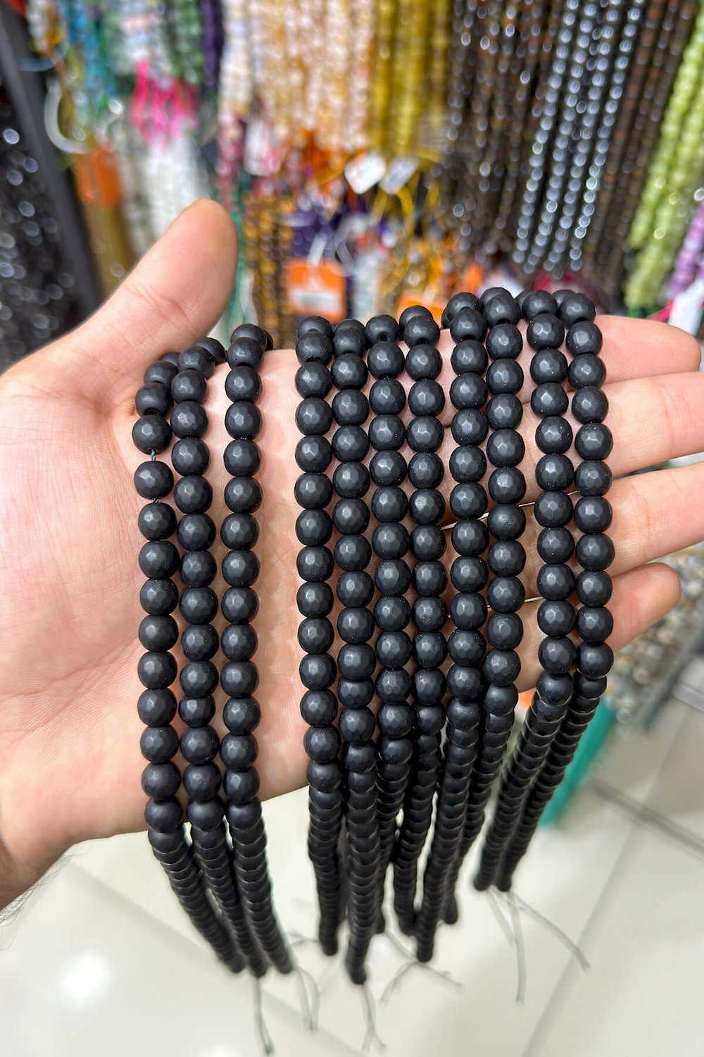 Oniks Taşı Faset Kesim Mat Siyah 8mm Doğal Taş Dizi [AB+]