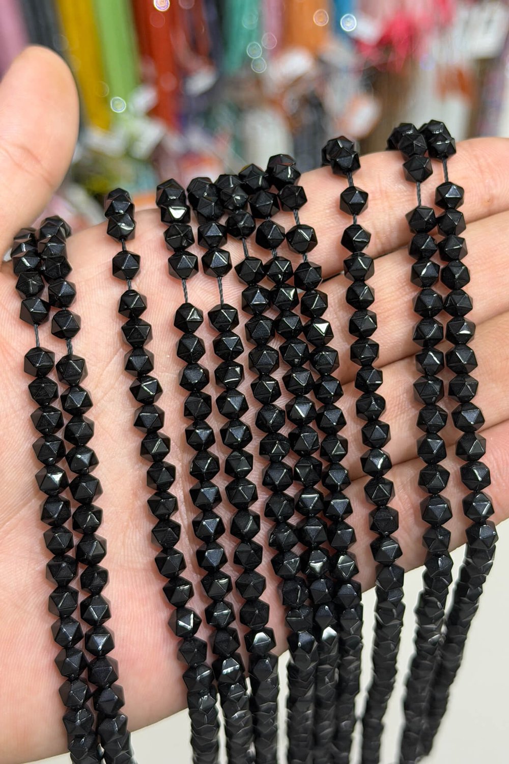 Oniks Taşı Hegzagonal Kesim Parlak Siyah 6mm Doğal Taş Dizi [AA]