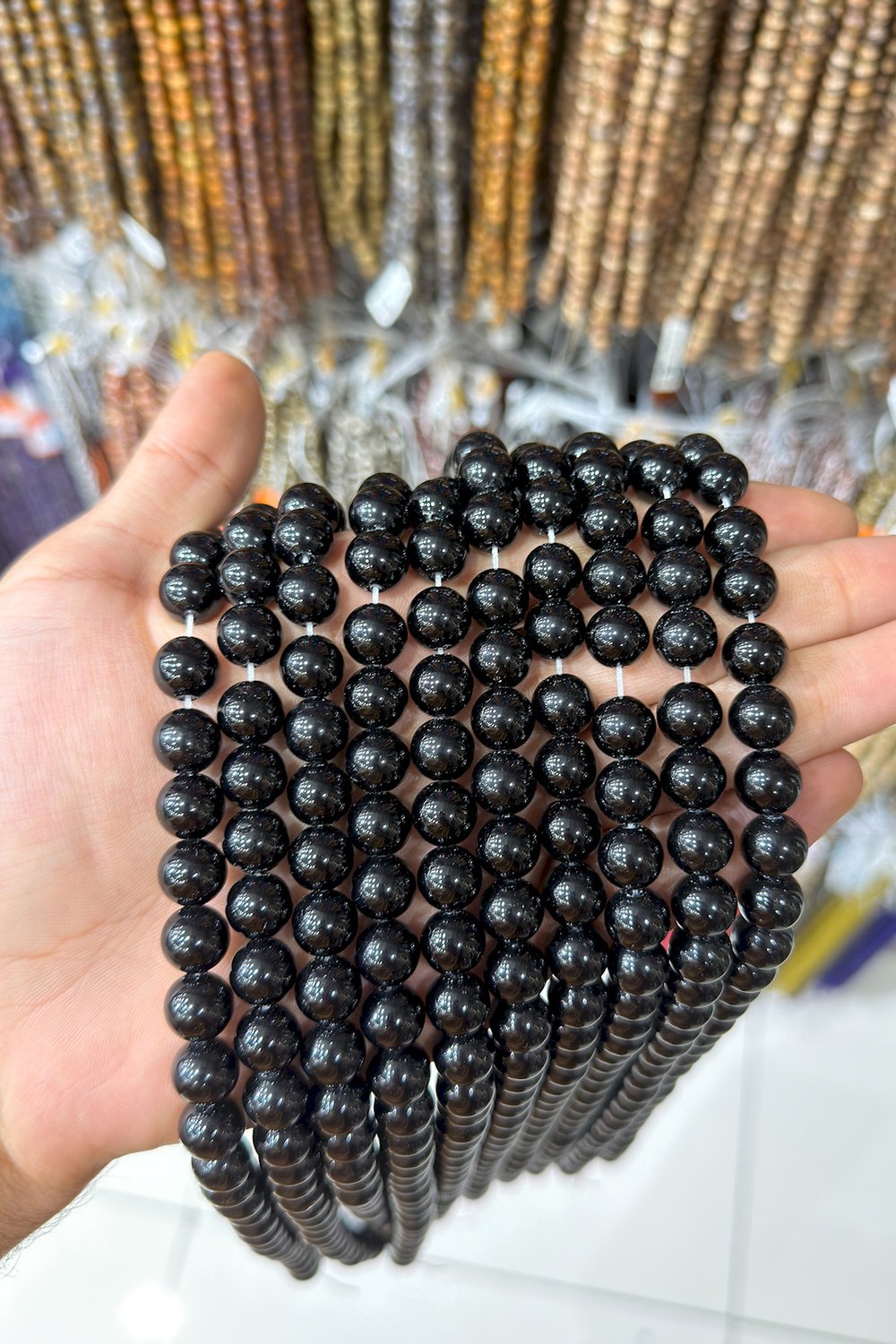 Oniks Taşı Küre Kesim Parlak Siyah 10mm Doğal Taş Dizi [AA]