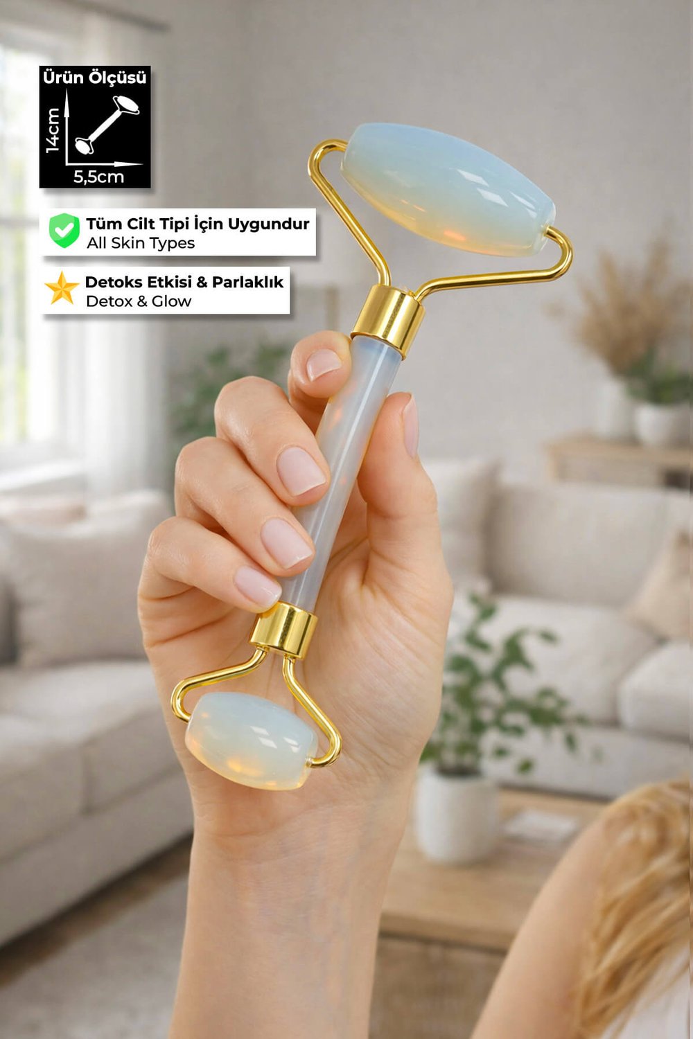 Opal Natural Stone Gold Face Roller Double Sided Orijinal Massage Tool
