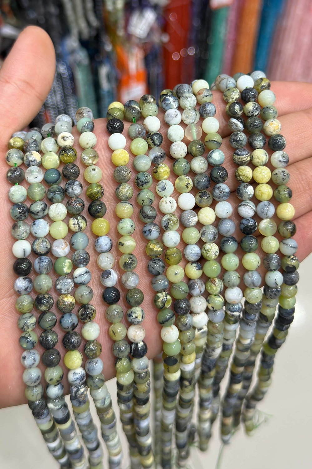 Opal Taşı Küre Kesim Parlak Yeşil 6mm Doğal Taş Dizi [AA]