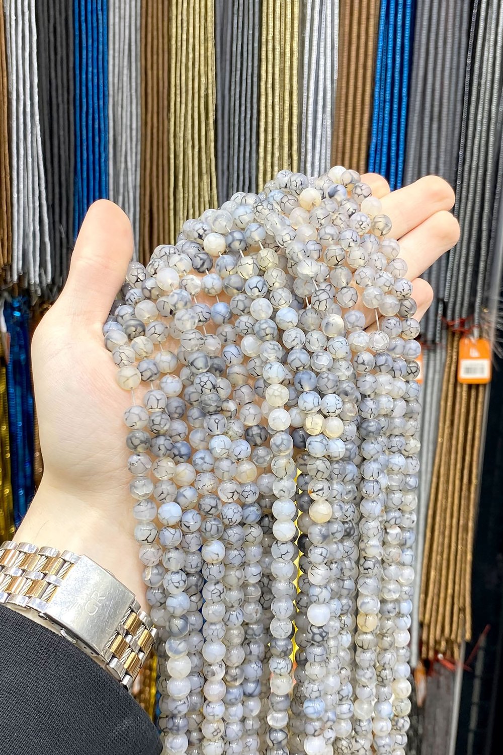 Örümcek Akik Taşı Küre Kesim Mat Gri 8mm Doğal Taş Dizi