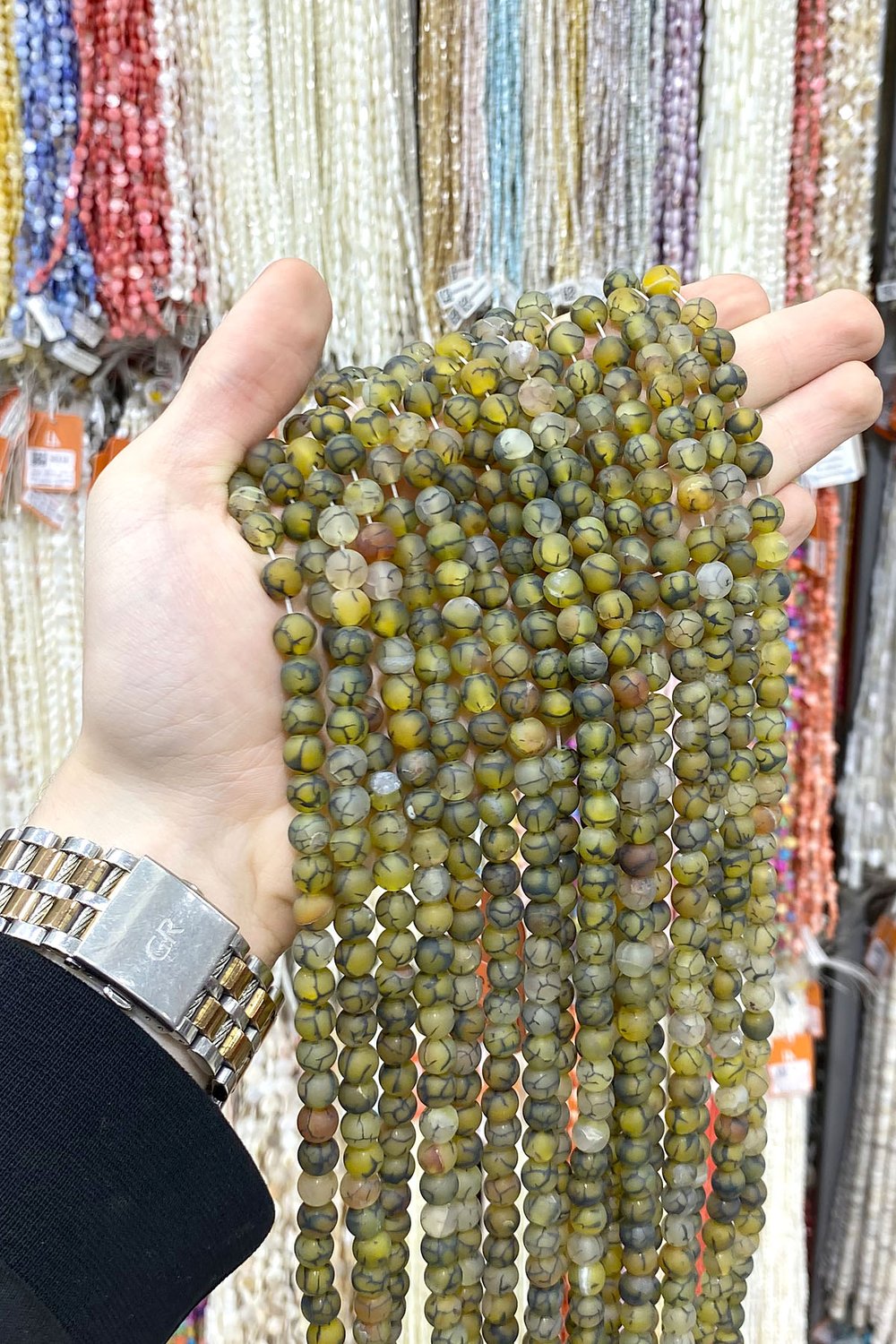 Örümcek Akik Taşı Küre Kesim Mat Sarı 8mm Doğal Taş Dizi [AB+]