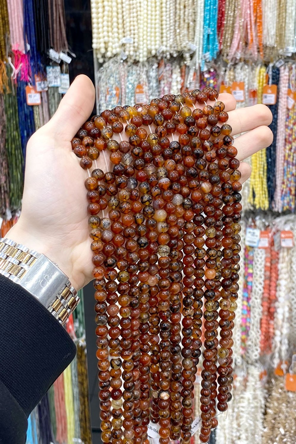 Örümcek Akik Taşı Küre Kesim Parlak Kahverengi 8mm Doğal Taş Dizi [AA]