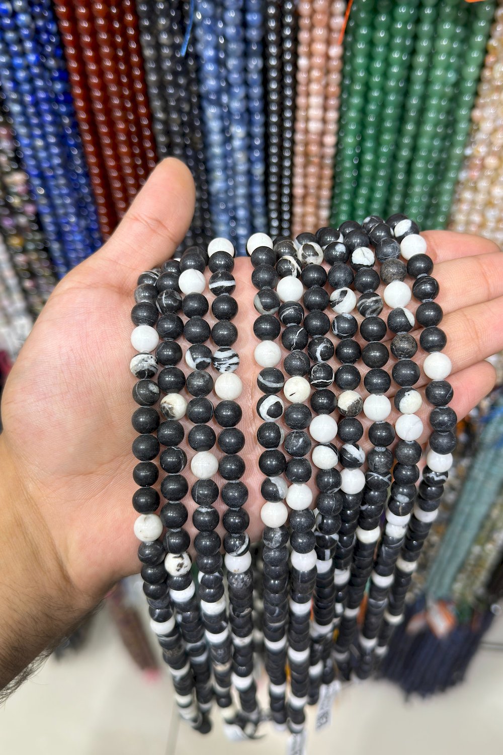 Panda Jasper Taşı Küre Kesim Parlak 8mm Doğal Taş Dizi [AA]