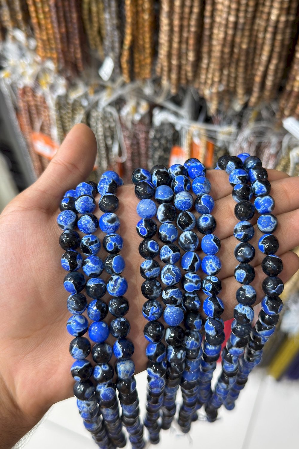 Pat Pat Akik Taşı Faset Kesim Parlak Lacivert 10mm Doğal Taş Dizi [AB]