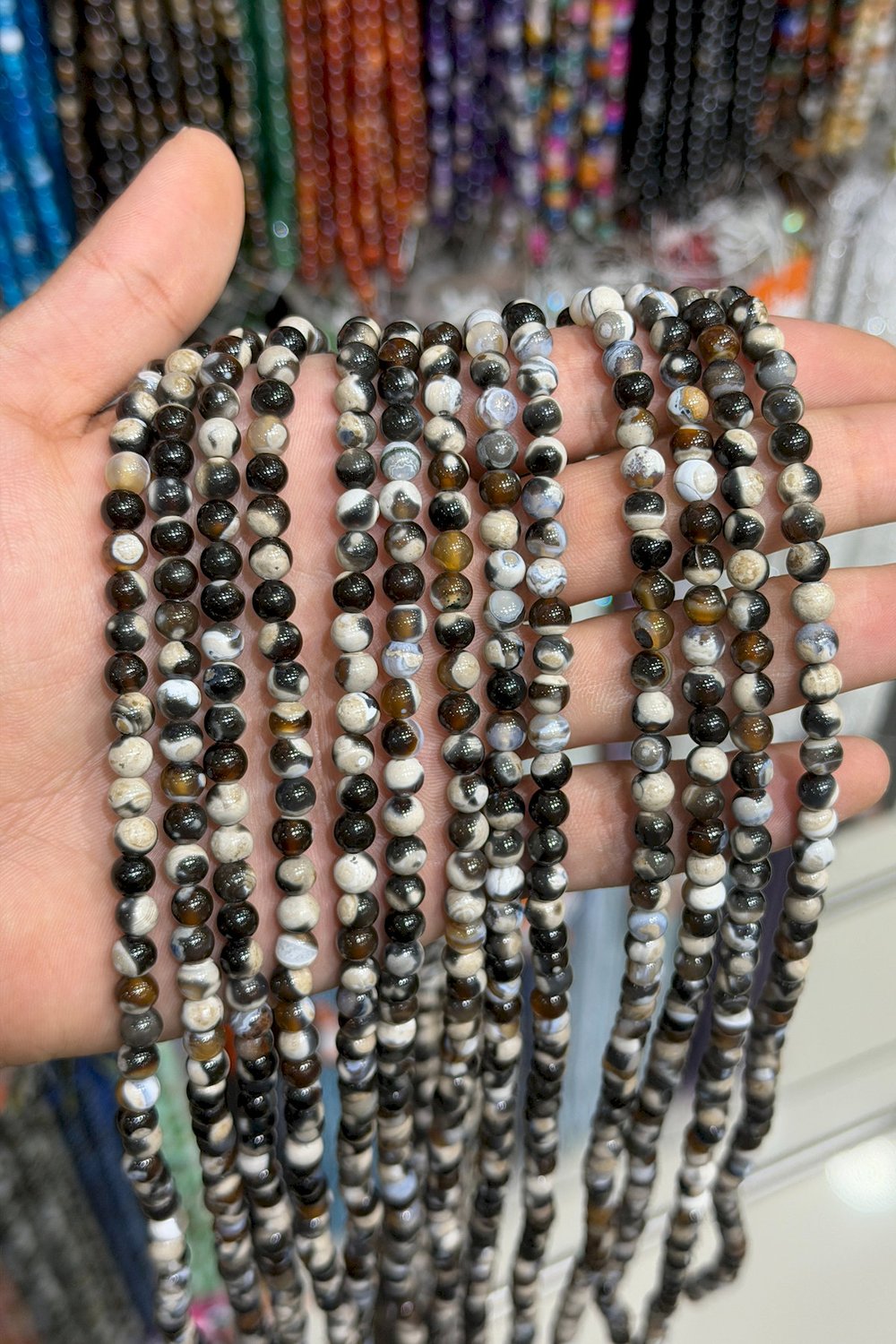 Pat Pat Akik Taşı Küre Kesim Parlak Kahverengi 6mm Doğal Taş Dizi [AA]