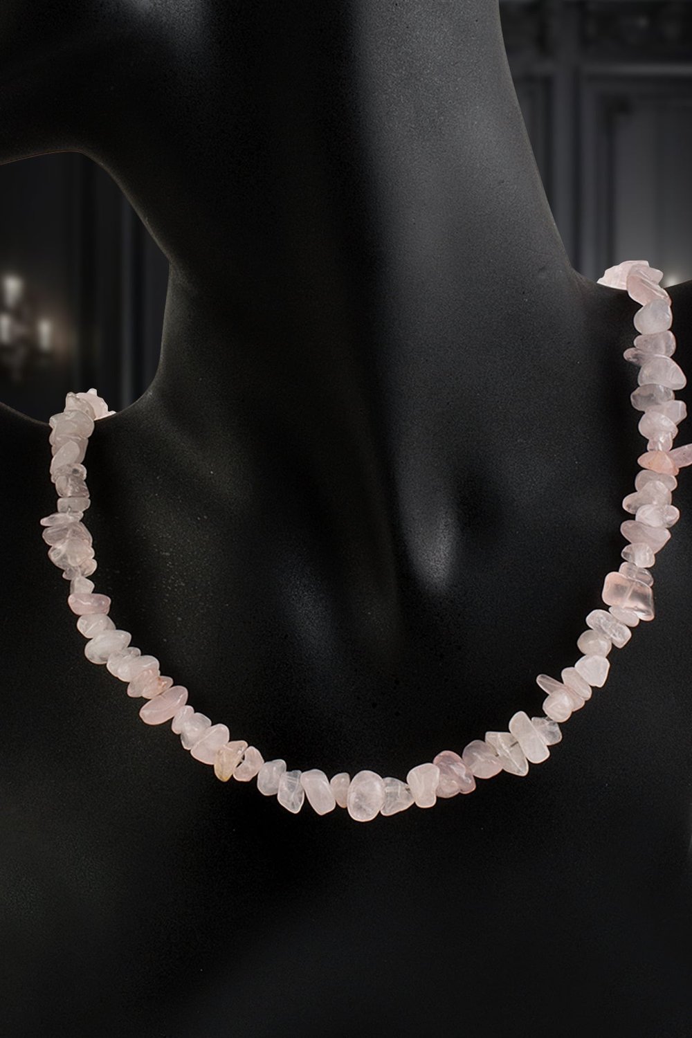 Pembe Kuvars Doğal Kırık Taş Zincir Kapamalı Kolye