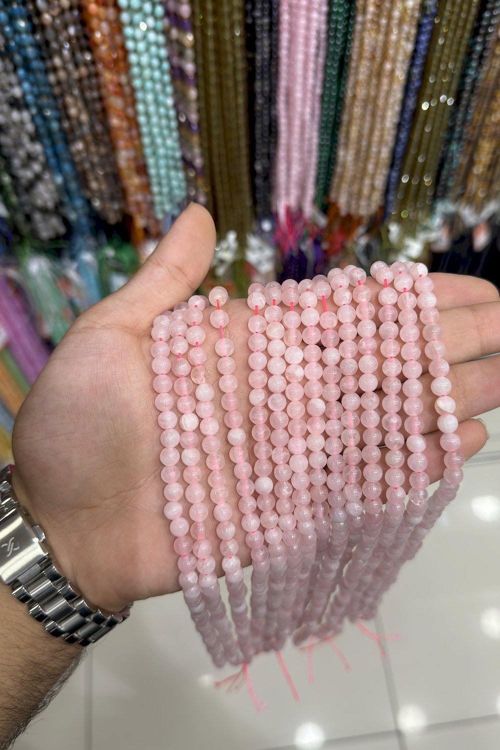 Pembe Kuvars Doğal Taş  Küre Kesim 6mm Dizi