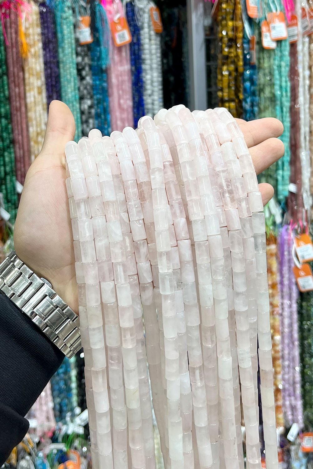 Pembe Kuvars Doğal Taş Silindir Kesim 8x12mm Dizi