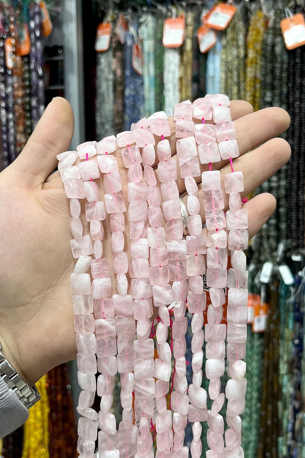 Pembe Kuvars Doğal Taş Yatsı Kare Özel Kesim 10x5mm Dizi