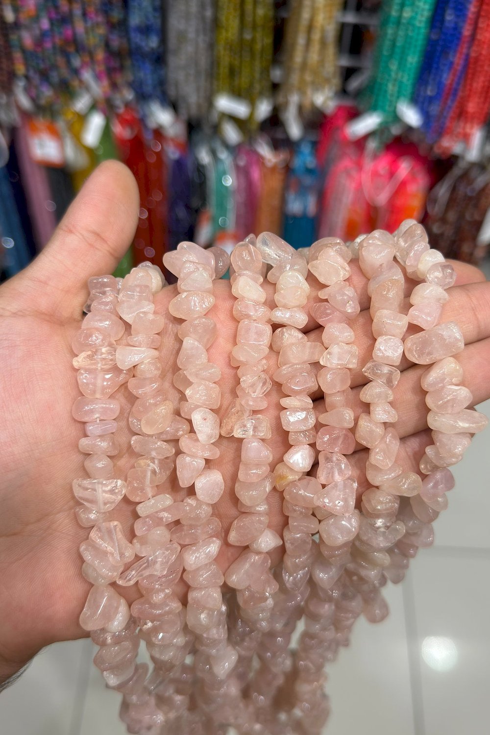 Pembe Kuvars Kırık Taş İri Boy Parlak 8x12mm Doğal Taş Dizi