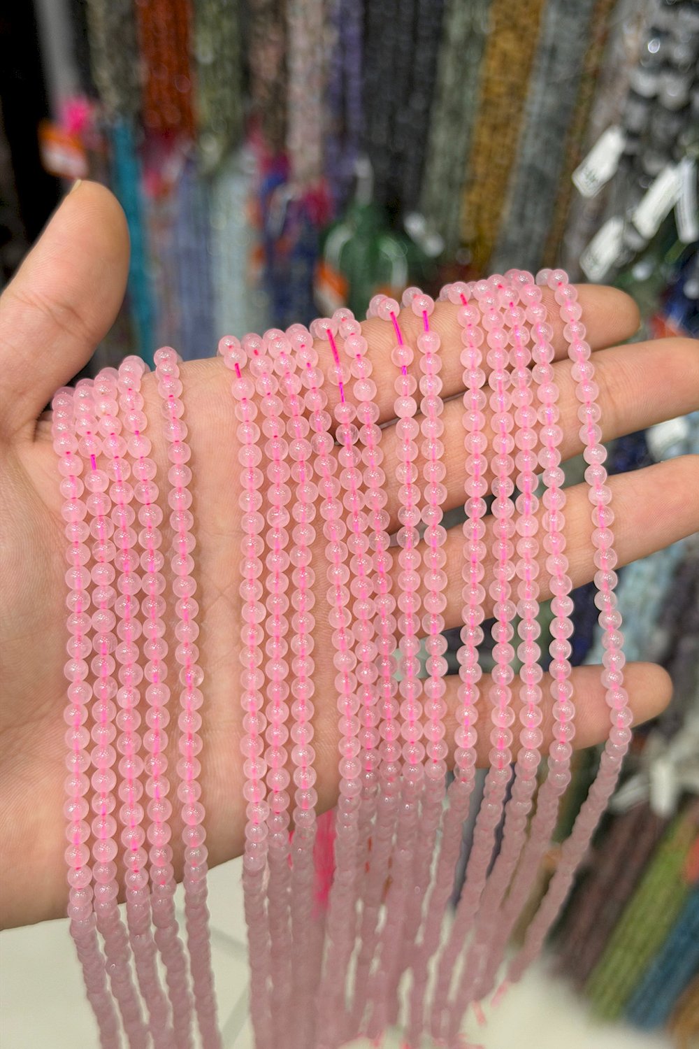 Pembe Kuvars Taşı Küre Kesim 4mm Doğal Taş Dizi [AA]