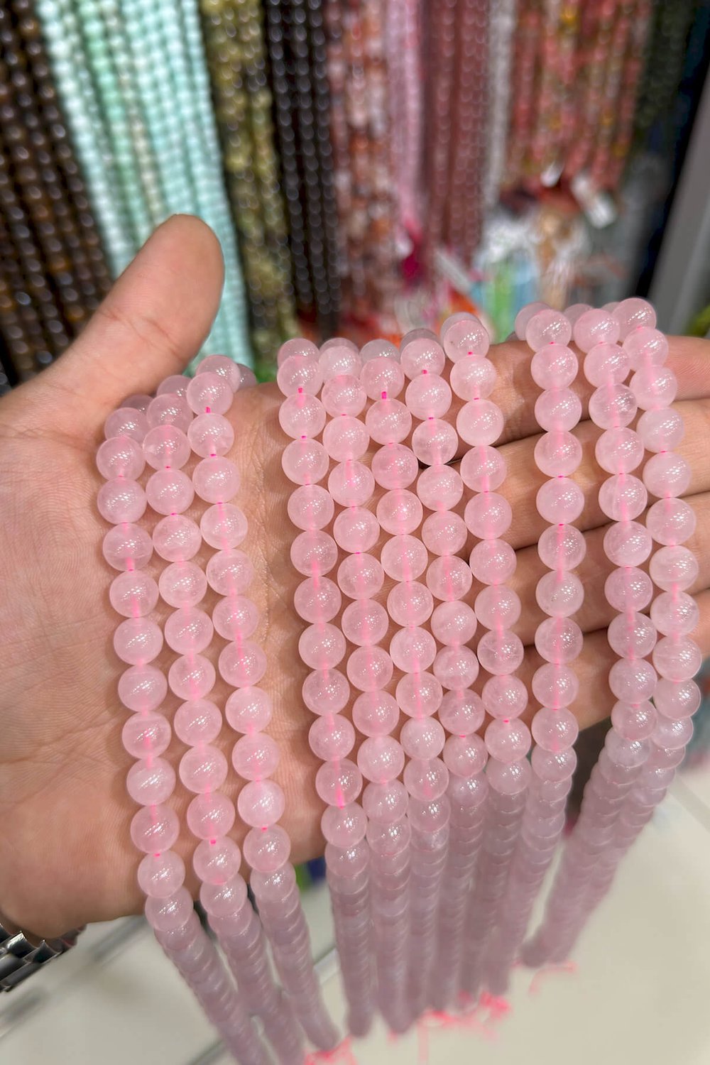 Pembe Kuvars Taşı Küre Kesim 8mm Doğal Taş Dizi [AA]