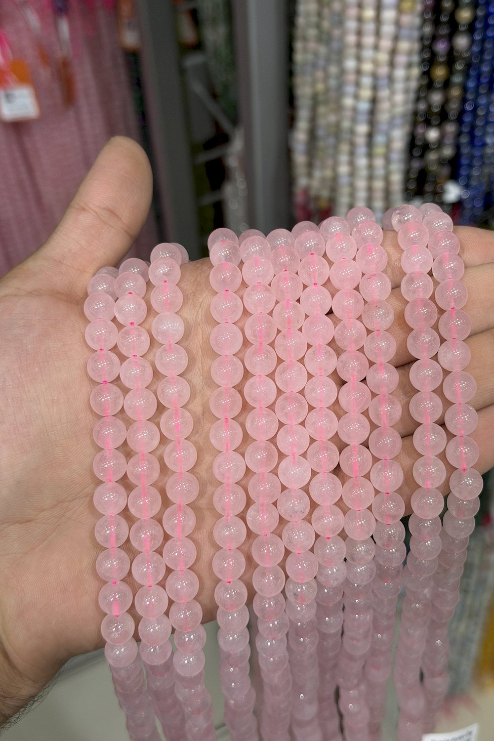 Pembe Kuvars Taşı Küre Kesim 8mm Doğal Taş Dizi