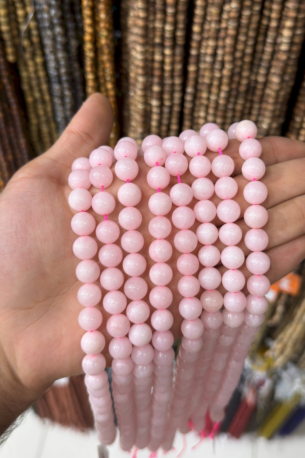 Pembe Kuvars Taşı Küre Kesim Parlak 10mm Doğal Taş Dizi [AB+]