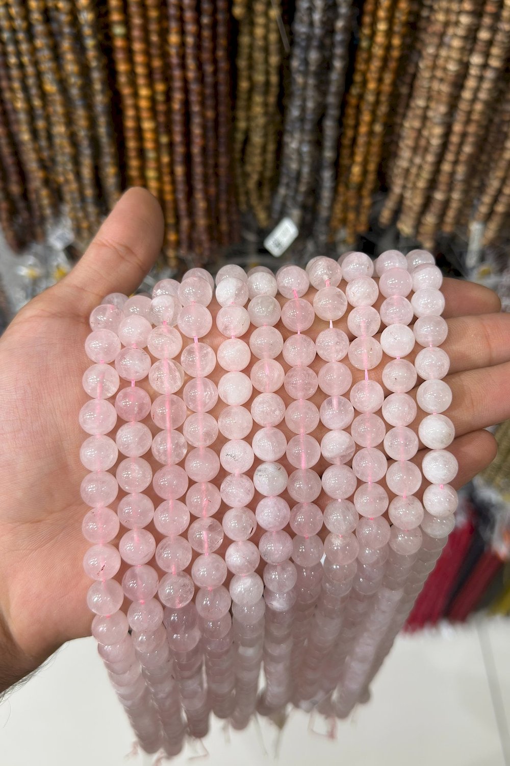 Pembe Kuvars Taşı Küre Kesim Parlak 10mm Doğal Taş Dizi [AA]