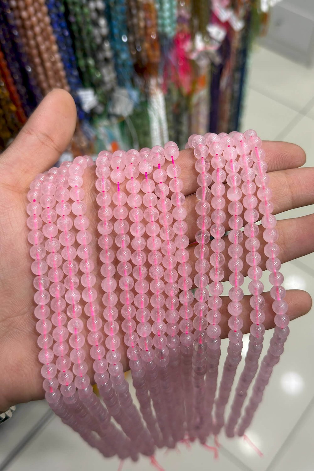 Pembe Kuvars Taşı Küre Kesim Parlak 6mm Doğal Taş Dizi [AB]