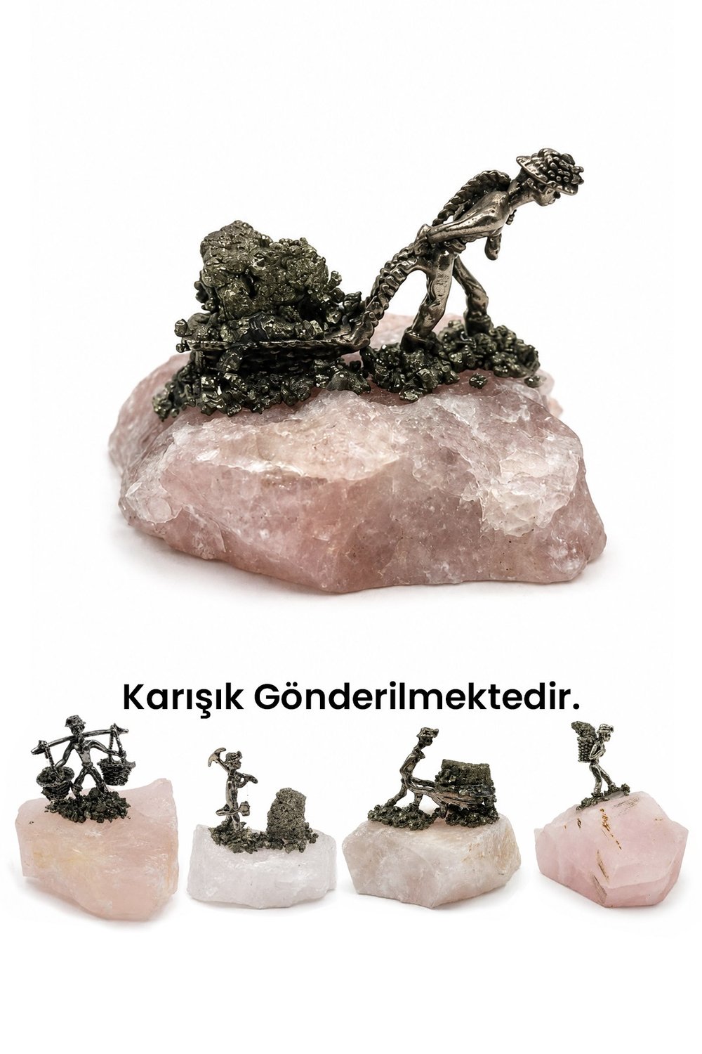 Pembe Kuvars Taşı Pirit Taşı İşlemeli