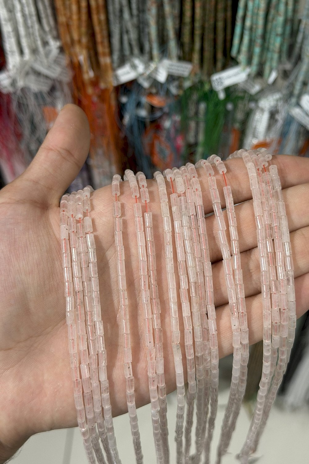 Pembe Kuvars Taşı Silindir Kesim Parlak 3x6mm Doğal Taş Dizi [AA]