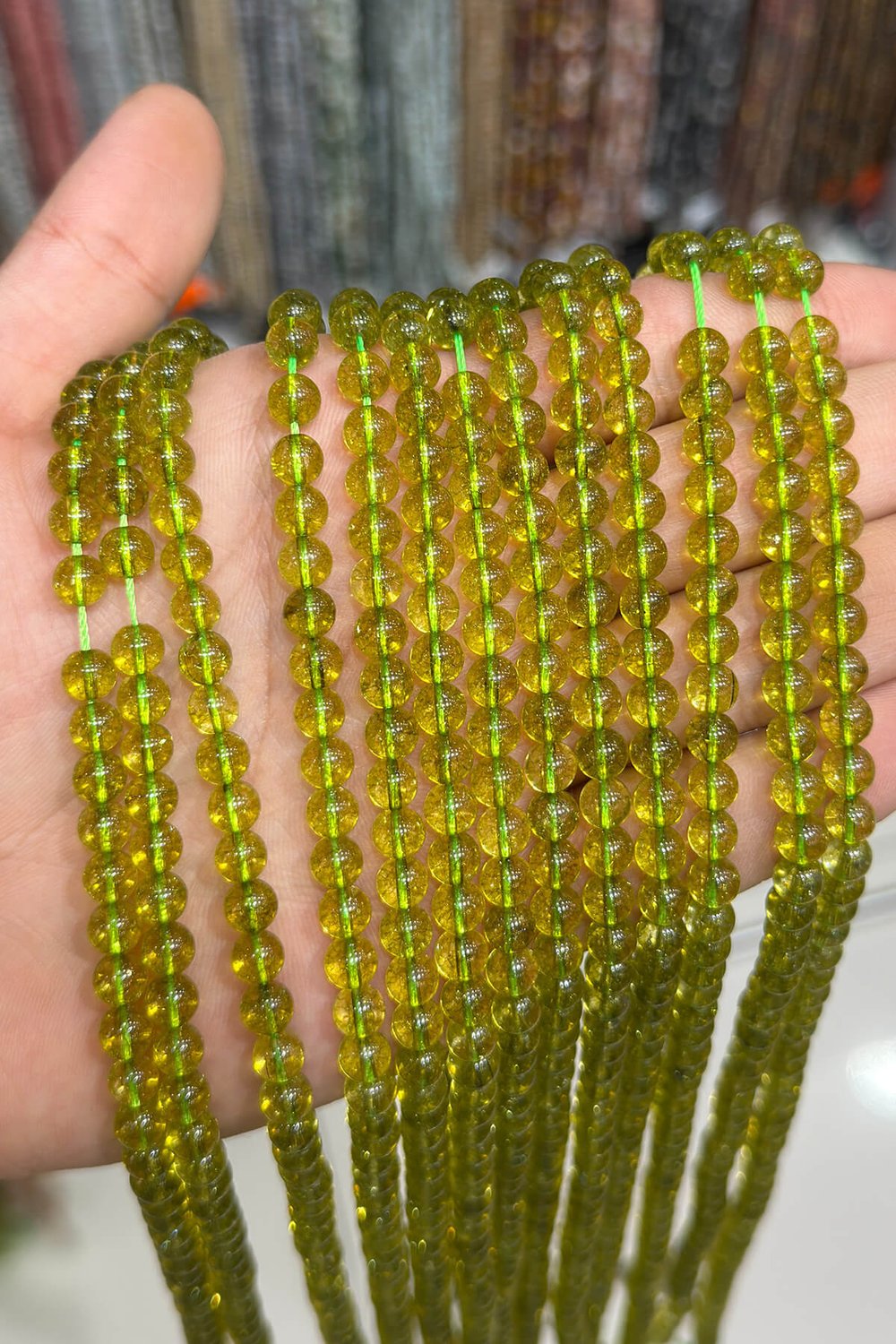 Peridot Taşı Küre Kesim Parlak 6mm Doğal Taş Dizi
