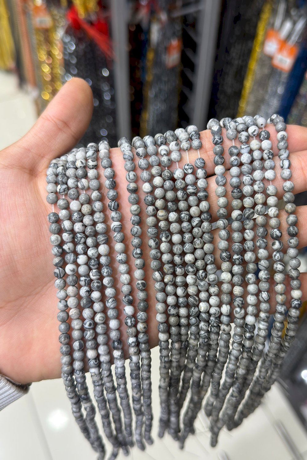 Picasso Jasper Taşı Küre Kesim Parlak Gri 4mm Doğal Taş Dizi [AA]