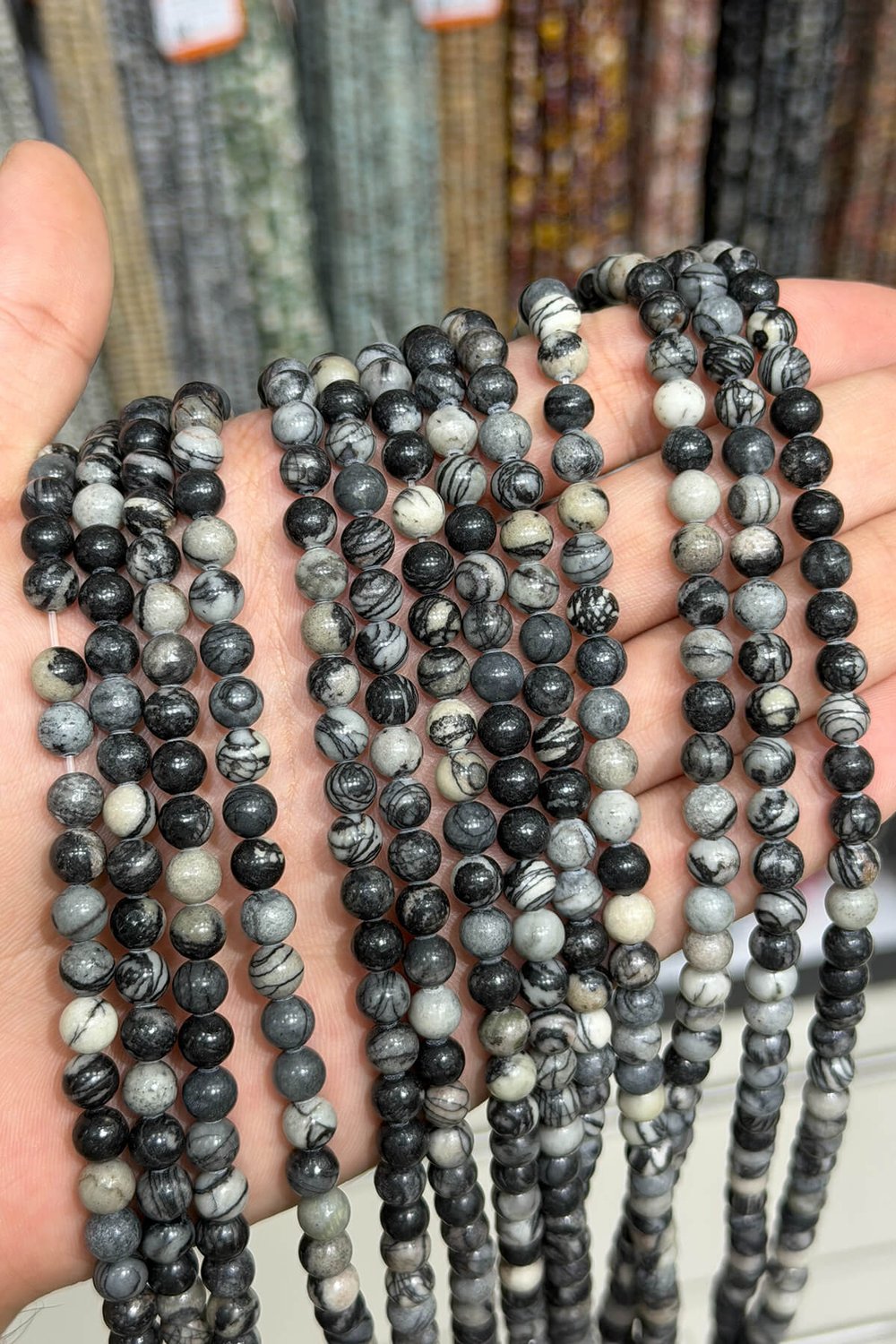 Picasso Jasper Taşı Küre Kesim Parlak 6mm Doğal Taş Dizi [AA]