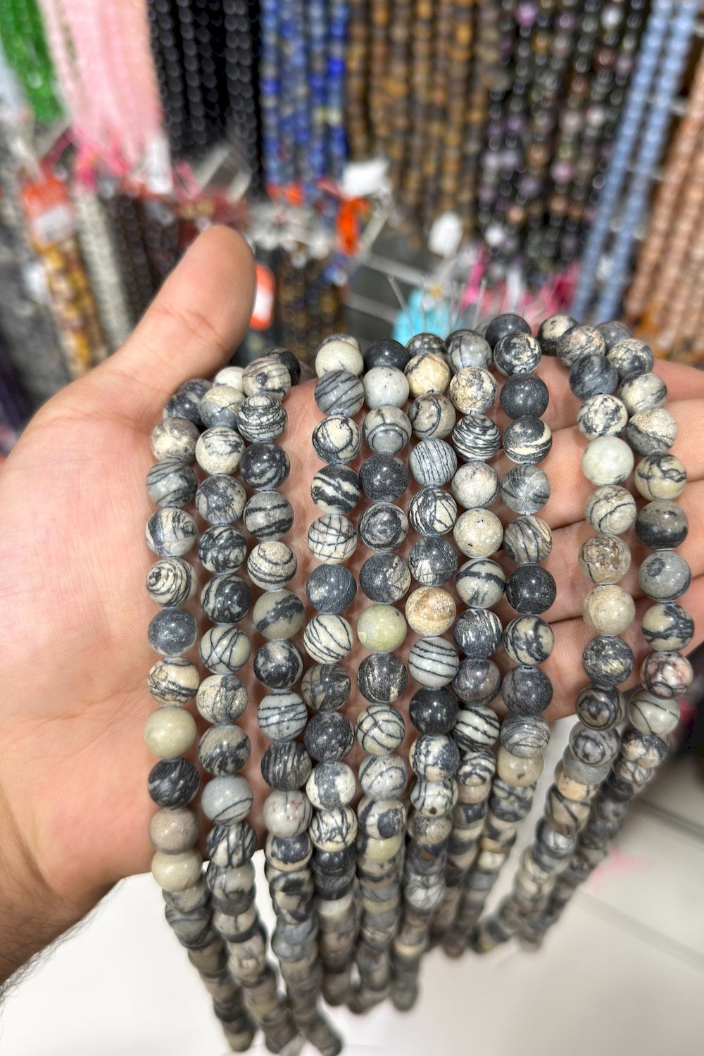 Picasso Jasper Taşı Küre Kesim Parlak 10mm Doğal Taş Dizi [AA]