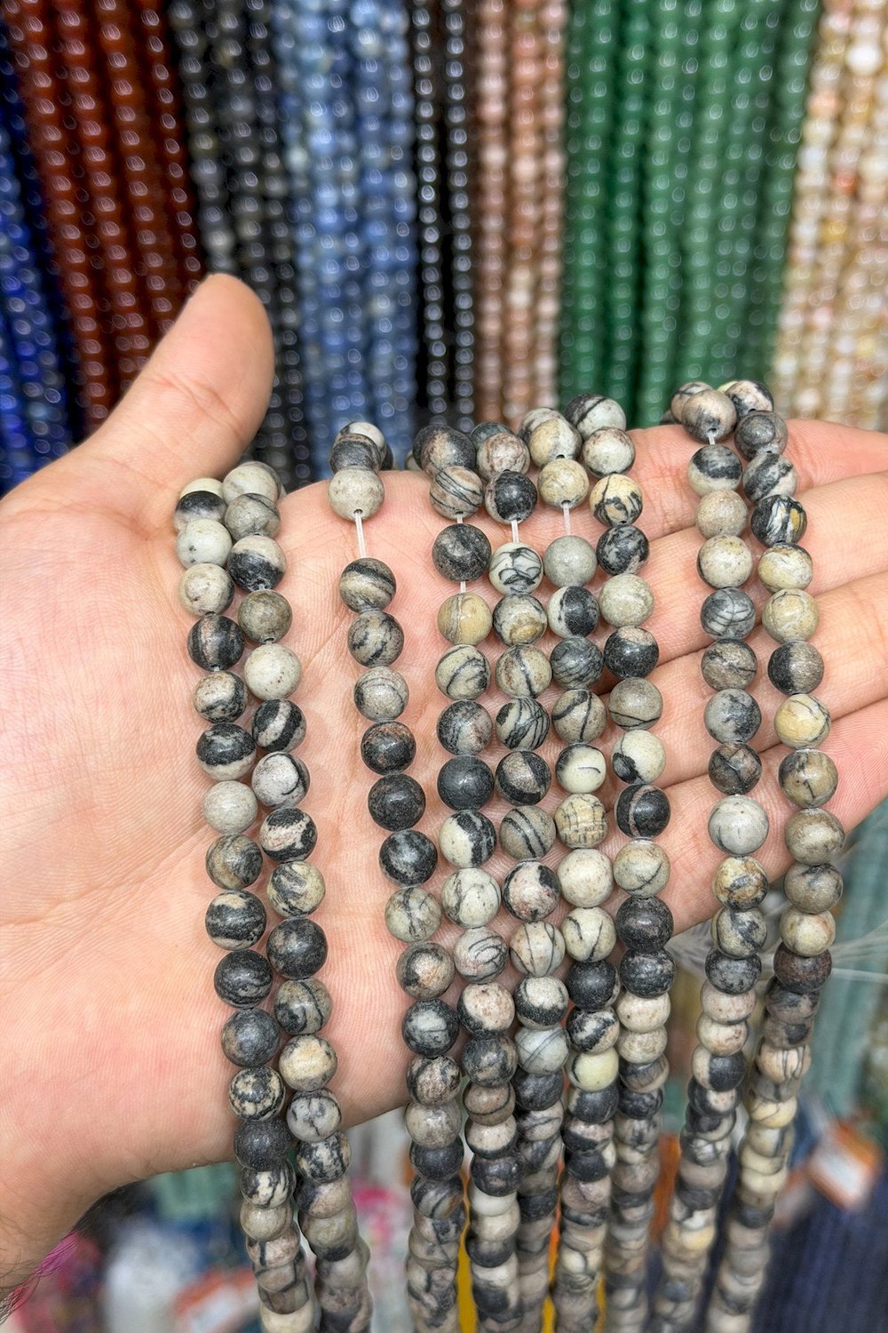 Picasso Jasper Taşı Küre Kesim Parlak 8mm Doğal Taş Dizi