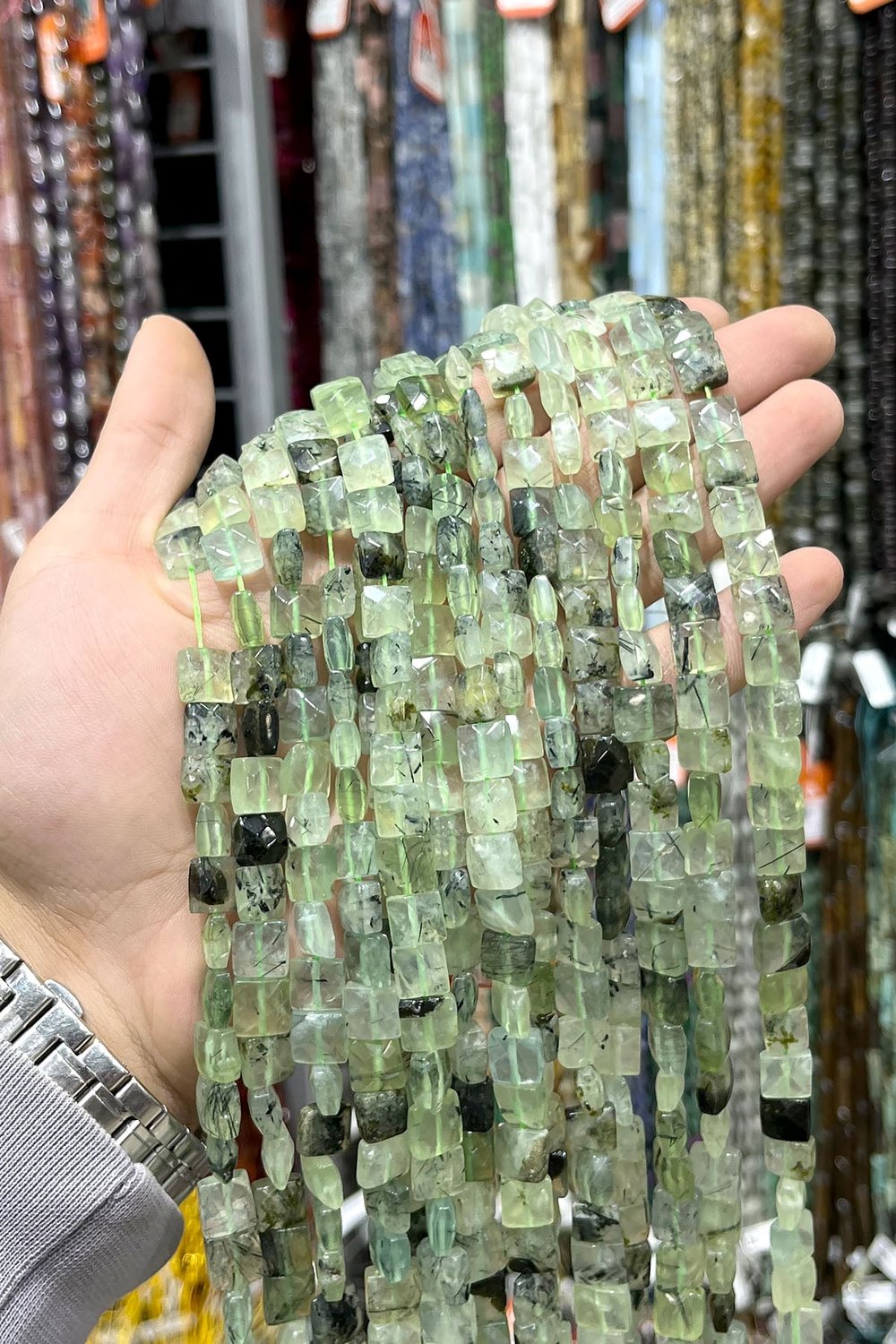 Prehnit Taşı Yatsı Kare Özel Kesim 10x5mm Doğal Taş Dizi