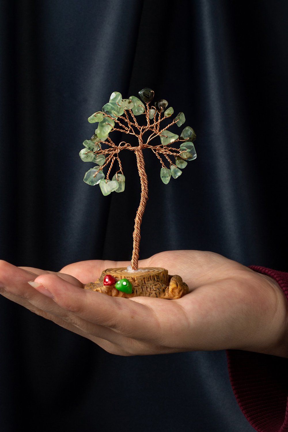 Prehnit Taşı El Yapımı 5x8cm Doğal Taş Dekoratif Hayat Ağacı