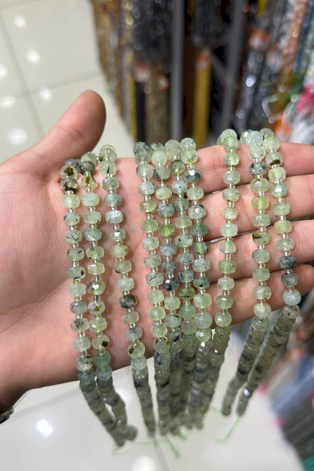 Prehnit Taşı Faset Kesim Parlak Yeşil 8x6mm Doğal Taş Dizi [AA]