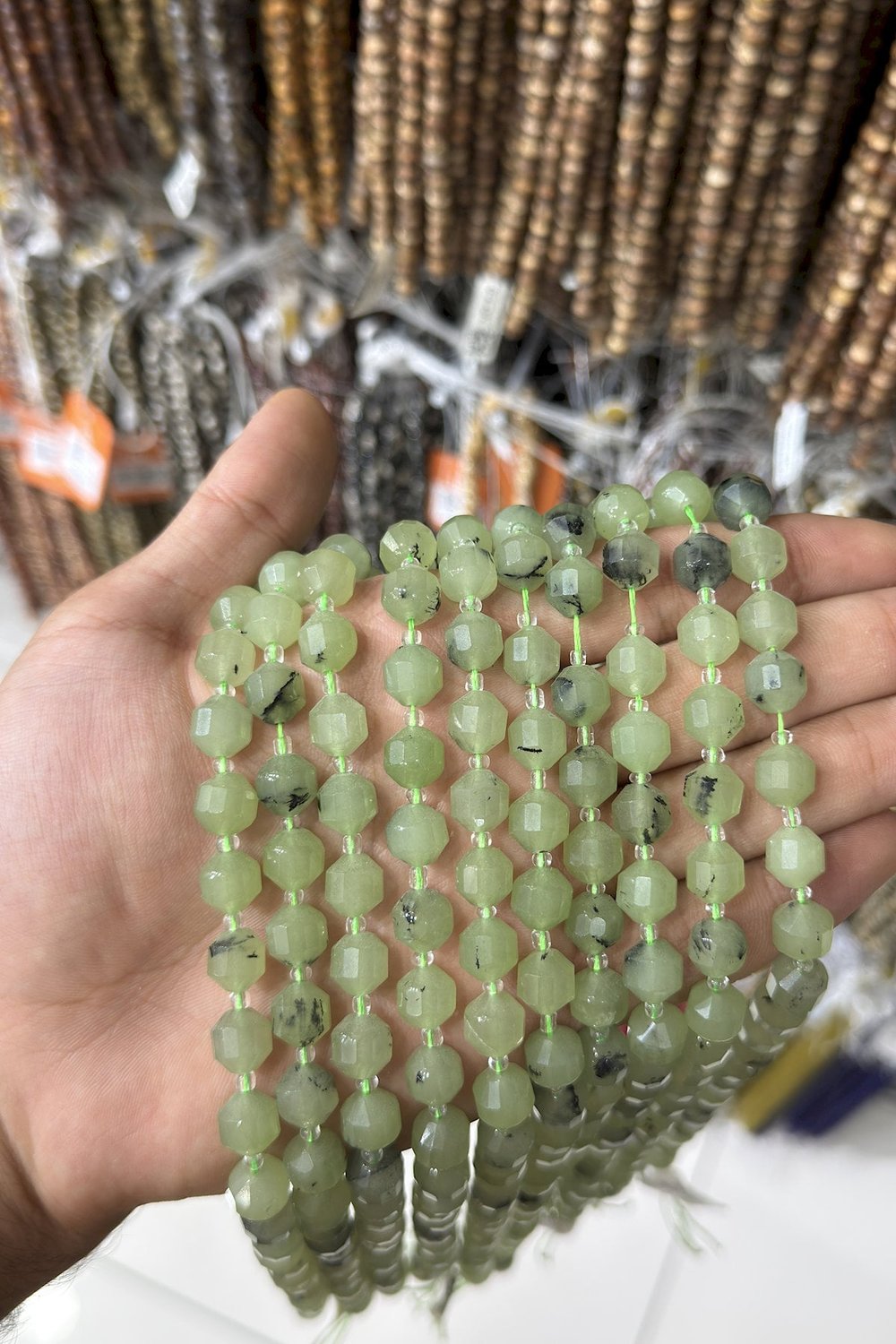 Prehnit Taşı Hegzagonal Kesim Parlak Yeşil 10mm Doğal Taş Dizi [AA]