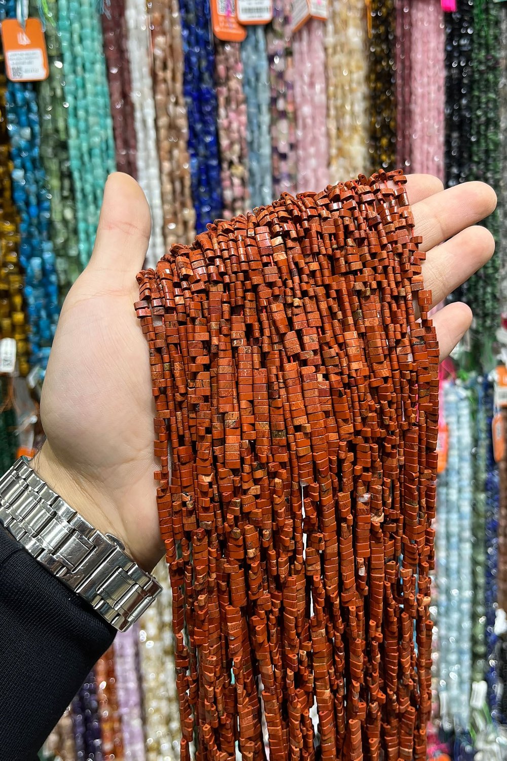Red Jasper Taşı 3x5mm Çift Delikli Dizi