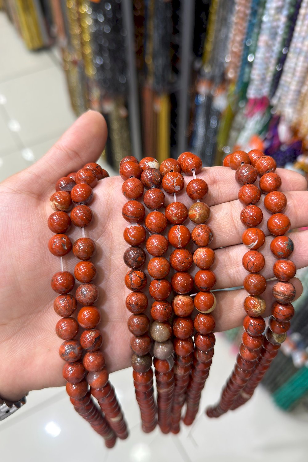 Red Jasper Taşı Küre Kesim Parlak Kırmızı 10mm Doğal Taş Dizi [AA]