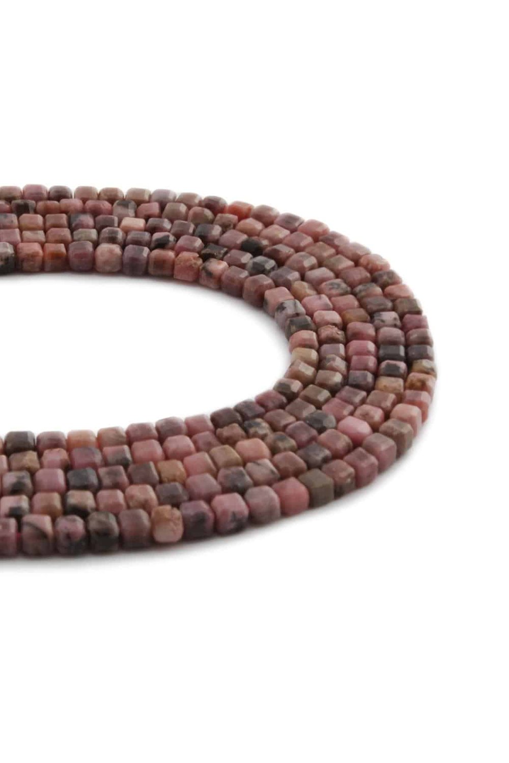 Rhodonite Stone Cube Crystal Cut Shiny Pink 3x3mm Bead Strand
