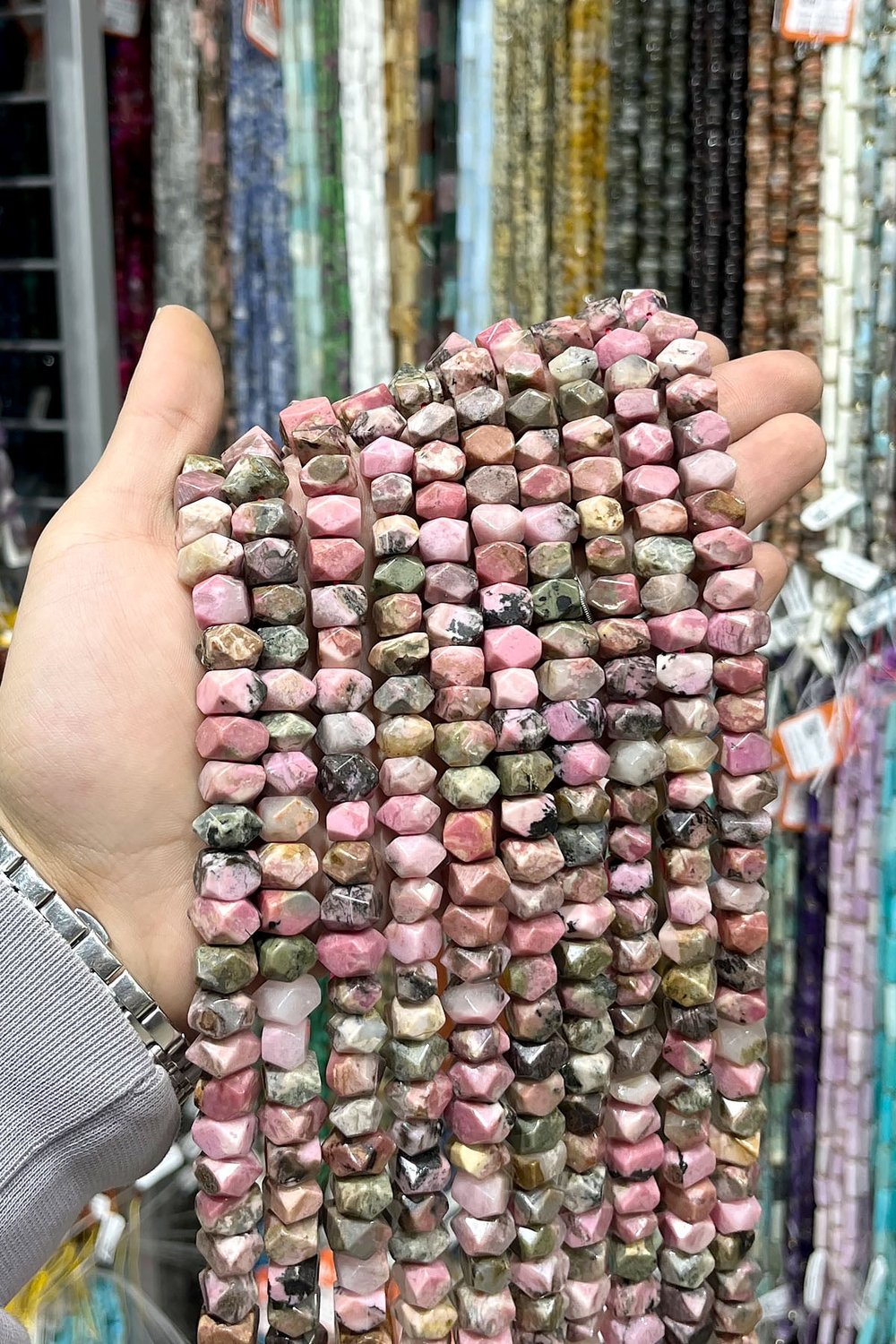 Rodonit Taşı Rondela Kesim Parlak Pembe 10x7mm Doğal Taş Dizi [AA]
