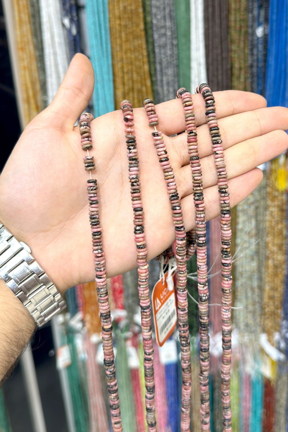 Rodonit Doğal Taş Rondela Kesim Dizi 6x2mm Dizi